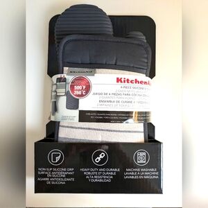 NEW KitchenAid 4-Piece Gray Silicone Heavy Duty Kitchen Set Oven Pot Mitts NEW